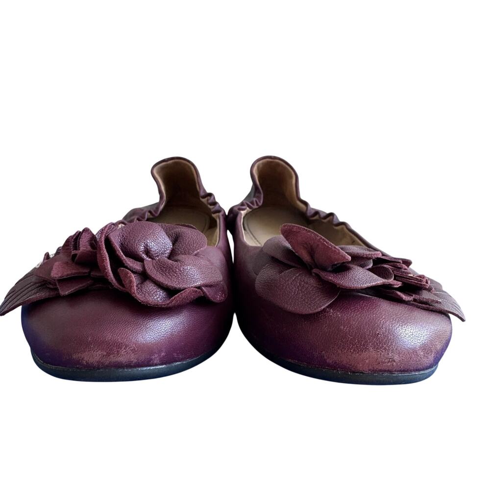 Tory Burch Blossom Flower Scrunch Ballet Flats Burgundy Leather Port Size 7 - Picture 5 of 12